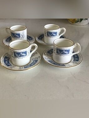 Coal port bone  china from England White& Blue Espresso Set with Gold Trim
